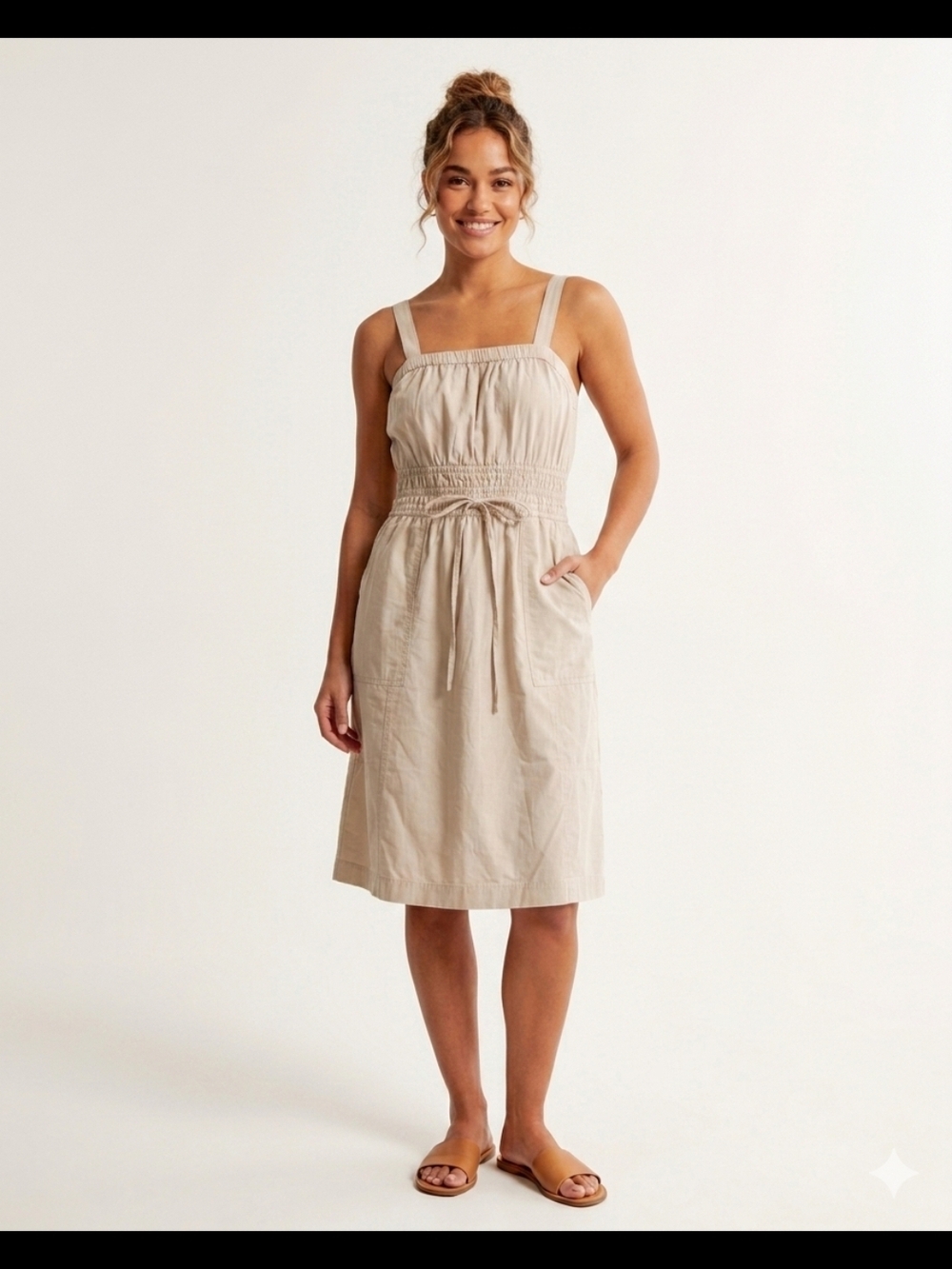 Universal Thread Beige Smocked-Waist Midi Dress